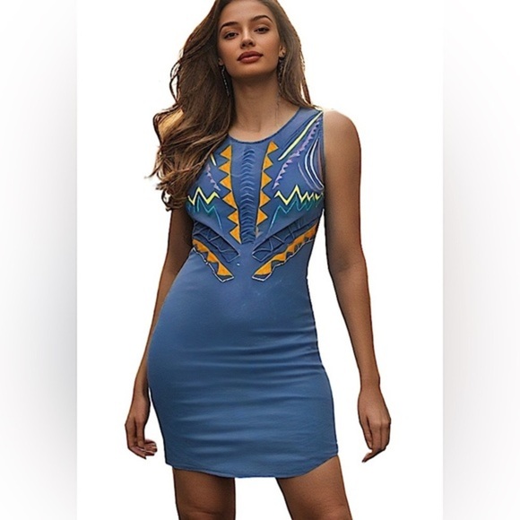Do + Be Y2K 90s Bodycon Mini Dress Acid Wash Look with Cutout details size S - Picture 1 of 9